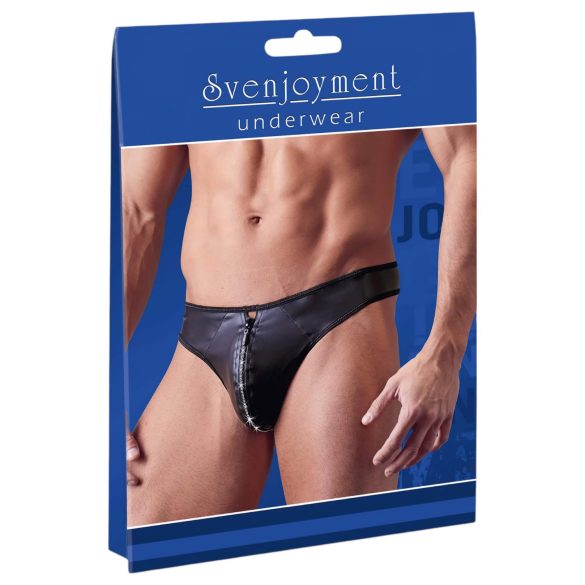 Svenjoyment - Skinnende Herre Tanga med Rhinstenlynlås (Sort) - XL