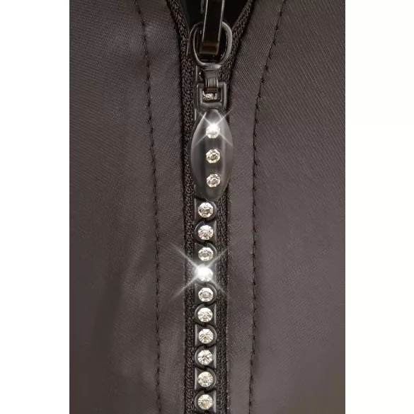 Svenjoyment - herre tanga - blank med lynlås og strassten - sort - 2XL