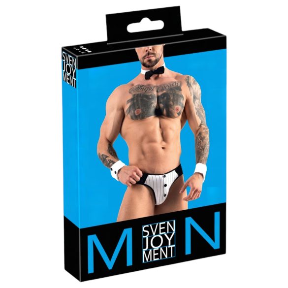 Svenjoyment - Herre tjenertangasæt (sort-hvid) - M