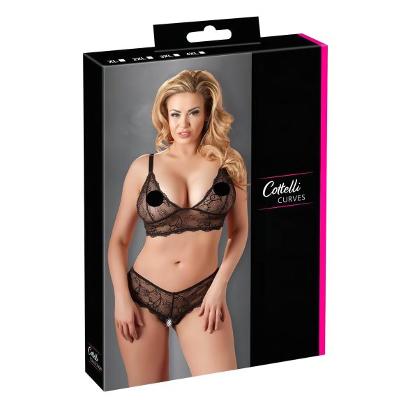 Cottelli Plus Size - Lace BH Sæt (Sort) - XXL