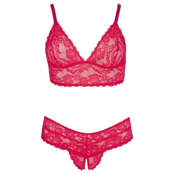 Cottelli Plus Size - bh sæt - blød blonde - rød