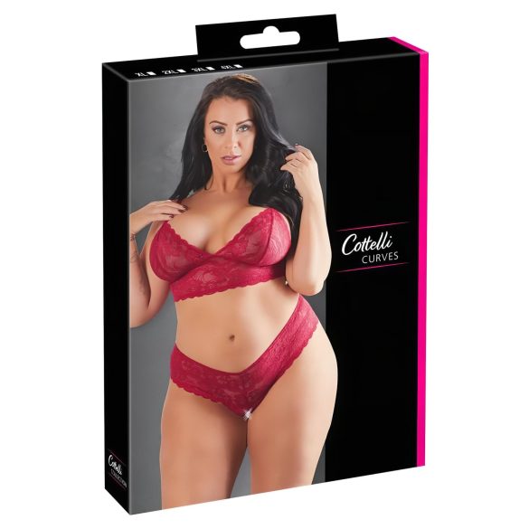 Cottelli Plus Size - blød blonde bh-sæt (rød) - 2XL