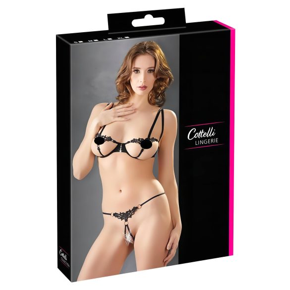 Cottelli - Skinnende broderet bh-sæt (sort)