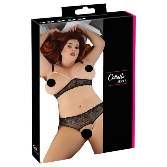 Cottelli Plus - Perle-bh-sæt i sort - XL