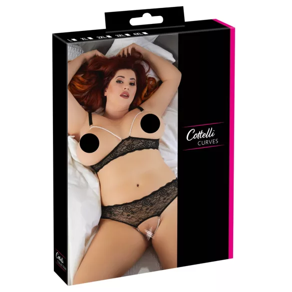 Cottelli Plus Size - bh sæt med perler - sort - 3XL