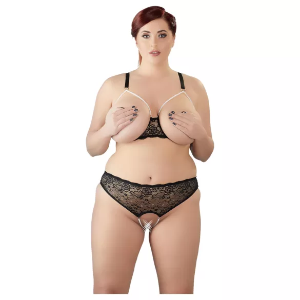 Cottelli Plus Size - bh sæt med perler - sort - 3XL