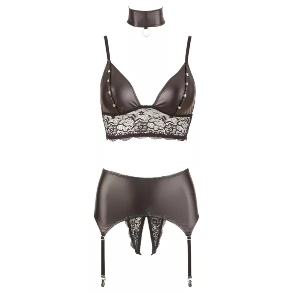 Cottelli Bondage - lingerisæt med blonder og glans - 4 dele - XL