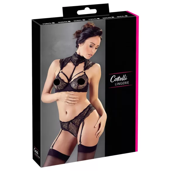 Cottelli - blonde-bh sæt med krave (sort)