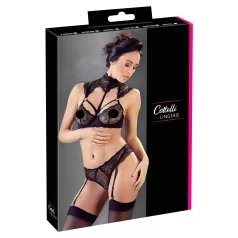 Cottelli - blonde-bh sæt med krave (sort) - 80B/M