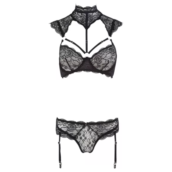 Cottelli - blonde-bh sæt med krave (sort) - 75C/S