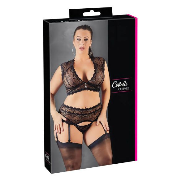 Cottelli Plus Size - Strass og blonde lingerisæt (sort)