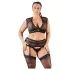 Cottelli Plus Size - undertøjssæt i blonder med rhinsten (sort)