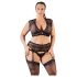 Cottelli Plus Size - Strass og blonde lingerisæt (sort) - 3XL