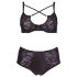 Cottelli Plus Size - Krydsstrop Bh og Trusser (Sort)