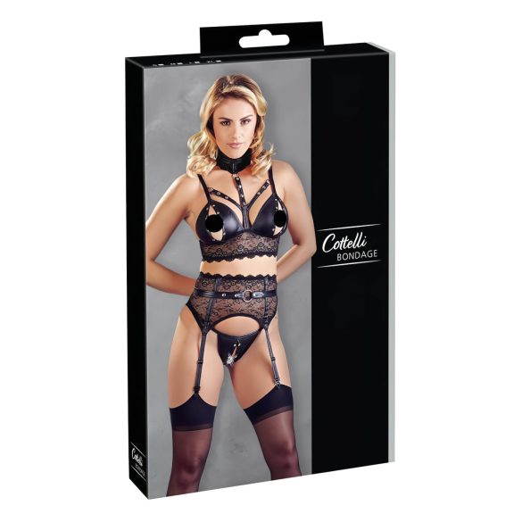 Cottelli Bondage - Blonde lingerisæt med håndjern (sort)