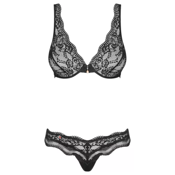 Obsessive Luvae - bh sæt - blomster og strassten - sort - L/XL