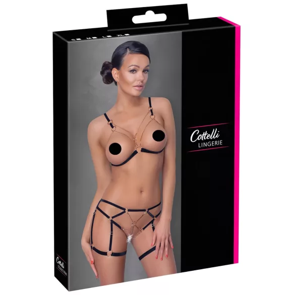 Cottelli - bodyharness med kæde - 2 dele - sort - L