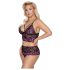 Cottelli Plus Size - Blomstret BH-sæt (sort-lilla)