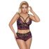 Cottelli Plus Size - Blomstret BH-sæt (sort-lilla) - 3XL/4XL