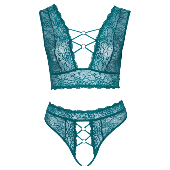 Cottelli Curves - korset blonde undertøjssæt (blå)
