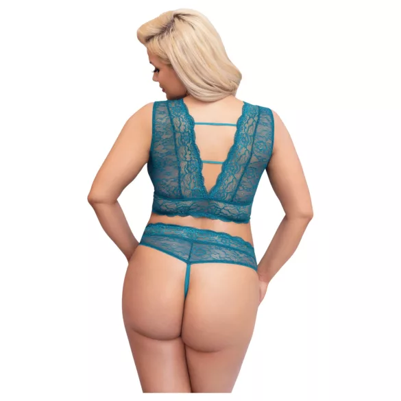 Cottelli Curves - korset blonde undertøjssæt (blå) - 2XL