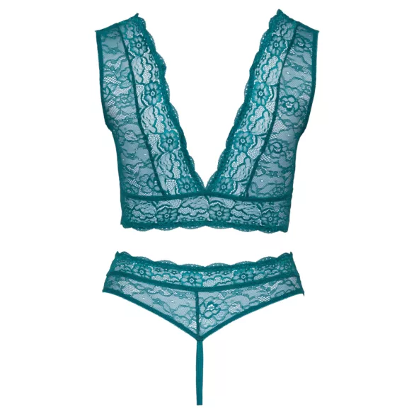 Cottelli Curves - korset blonde undertøjssæt (blå) - 2XL