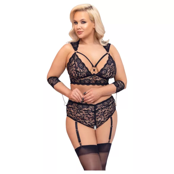 Cottelli Bondage Plus Size - blonde bh-sæt (sort) - 3XL