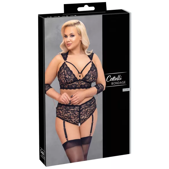 Cottelli Bondage Plus Size - blonde bh-sæt (sort) - 4XL
