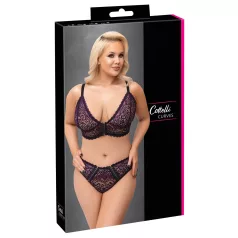 Cottelli Plus Size - gennemsigtigt mønstret bh-sæt (lilla)