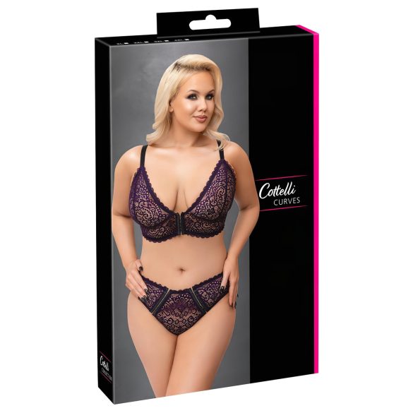 Cottelli Plus Size - gennemsigtigt mønstret bh-sæt (lilla)
