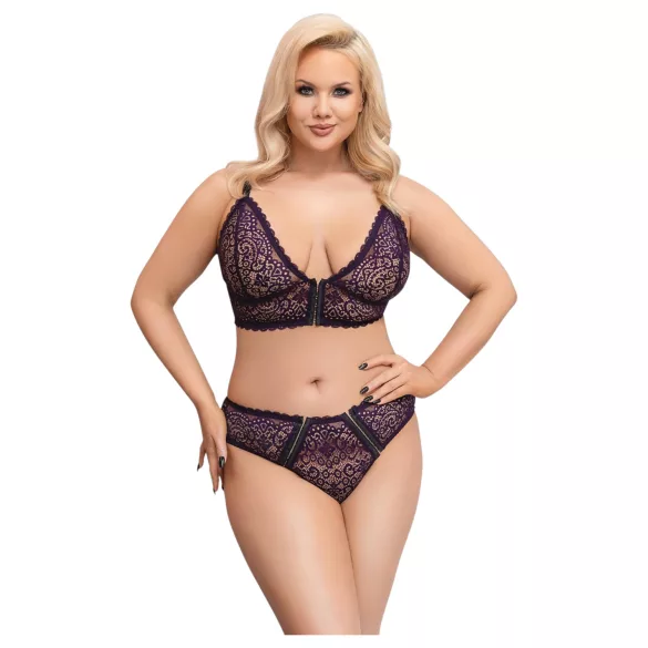 Cottelli Plus Size - gennemsigtigt mønstret bh-sæt (lilla)