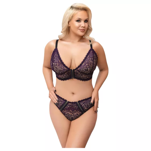 Cottelli Plus Size - gennemsigtigt mønstret bh-sæt (lilla)