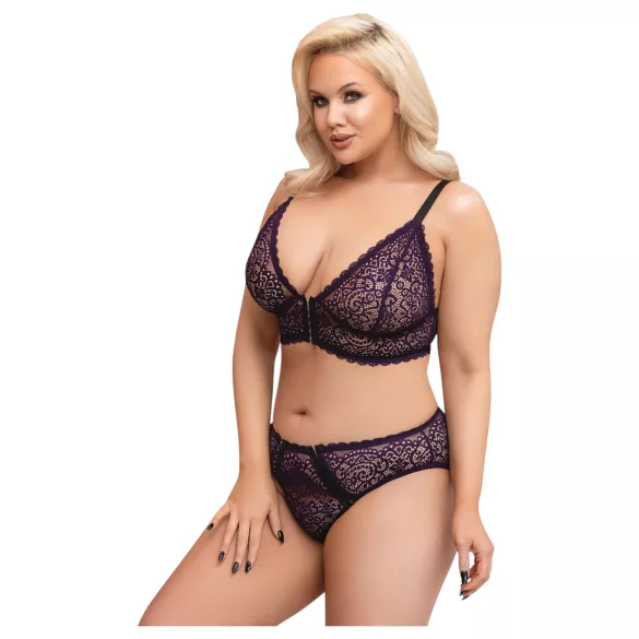 Cottelli Plus Size - gennemsigtigt mønstret bh-sæt (lilla)