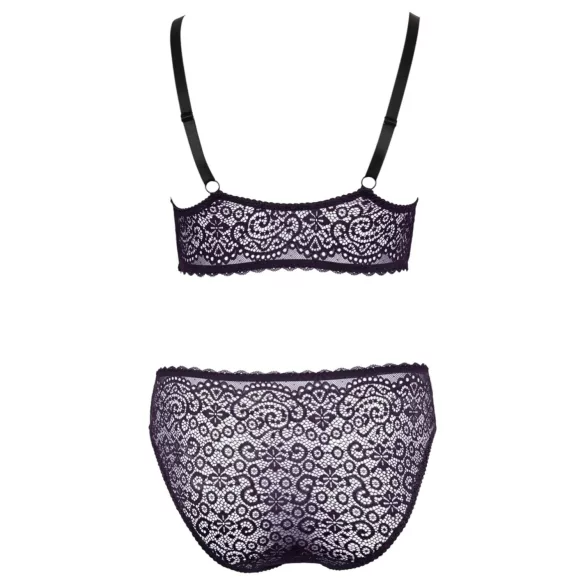 Cottelli Plus Size - gennemsigtigt mønstret bh-sæt (lilla) - 2XL
