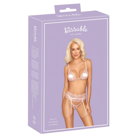 Kysseklar - blonder lingerisæt (pink)