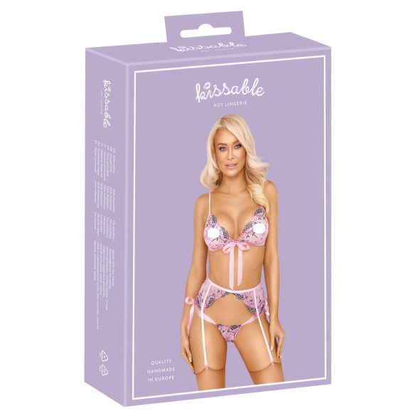 Kysseklar - pink lingeri med rosenbroderi