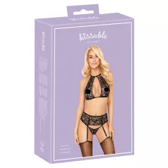 Kys-bar, halterneck blonde-bh sæt (sort) - L/XL