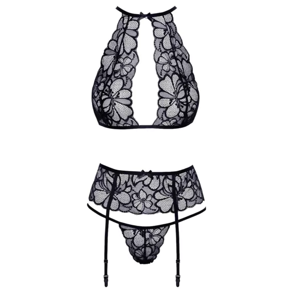 Kys-bar, halterneck blonde-bh sæt (sort) - L/XL