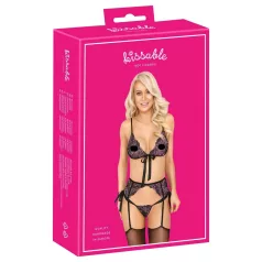 Kissable - pink-lilla broderi bh-sæt (sort) - L/XL
