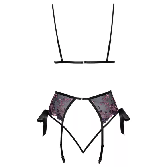 Kissable - pink-lilla broderi bh-sæt (sort) - L/XL