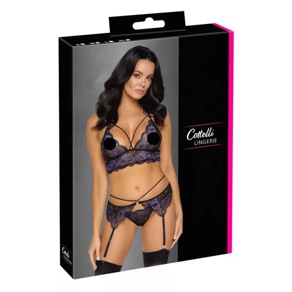 Cottelli - 3-delt blonderlingeriesæt (sort-violet) - XL