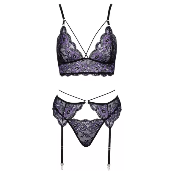 Cottelli - 3-delt blonderlingeriesæt (sort-violet) - XL