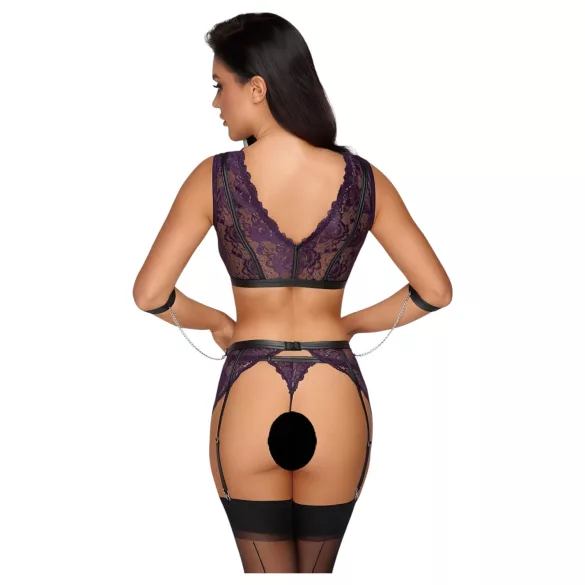 Cottelli Bondage - lingerisæt og håndjern (sort-lilla) - XL