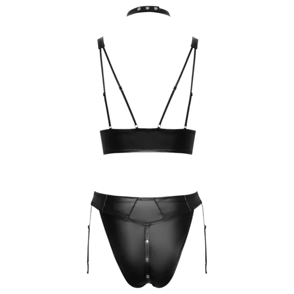 Cottelli Bondage - skinnende BH-sæt med manchetter (sort) - M