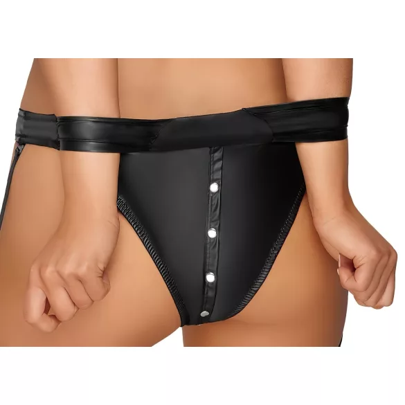 Cottelli Bondage - skinnende BH-sæt med manchetter (sort) - M