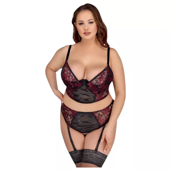 Cottelli Plus Size - justerbart bh-sæt (rød) - 90C/XL