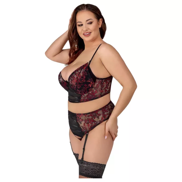 Cottelli Plus Size - justerbart bh-sæt (rød) - 90C/XL