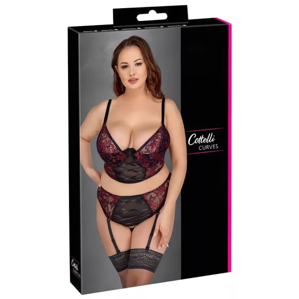 Cottelli Plus Size - justerbart bh-sæt (rød) - 90C/XL