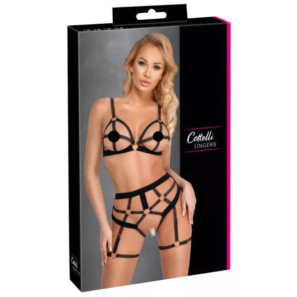 Cottelli - lingerie sæt - 2-delt harness - sort - L