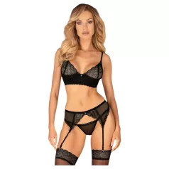 Obsessive Chemeris - bh-sæt med hofteholder (sort) - M/L